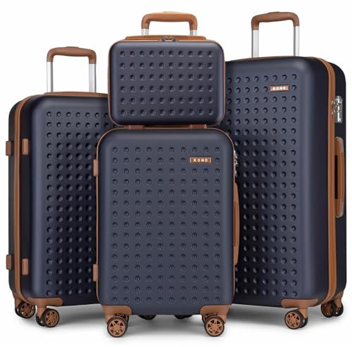 KONO Hartschalenkoffer Set Reisegepäck-Sets Koffer Trolleys 100% ABS Reisekoffer Handgepäck Koffer mit 8 Spinnerräder Rollkoffer TSA-Schloss Blau