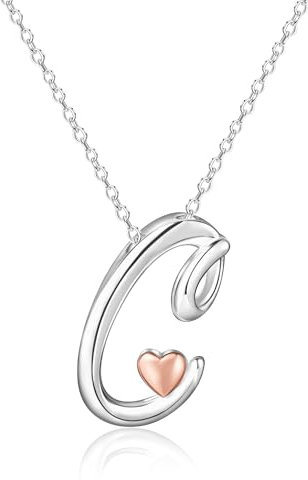 Mesovor Silber Anfänglich Kette für Damen, Halskette mit Buchstaben Namens Anhänger und Herz aus Roségold, Schmuck Geschenke, 50 cm Kette (Buchstabe-C)