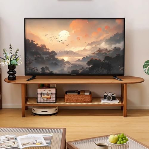 Meuble TV en rotin style rustique pour TV jusqu'à 60 Couleur naturelle 160 cm