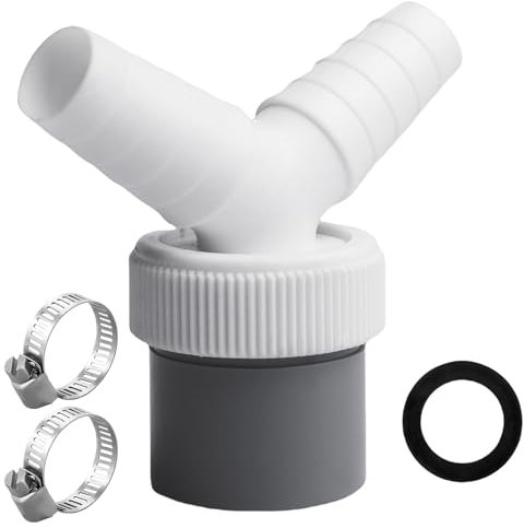 Waschmaschine Abfluss Adapter Doppelanschluss Y Geschirrspüler und Waschmaschinen Anschluss Abfluss mit 2 Stück Schlauchschell, für Schlauch mit Eingangsstutzen von 19-24mm und Abgang 40mm