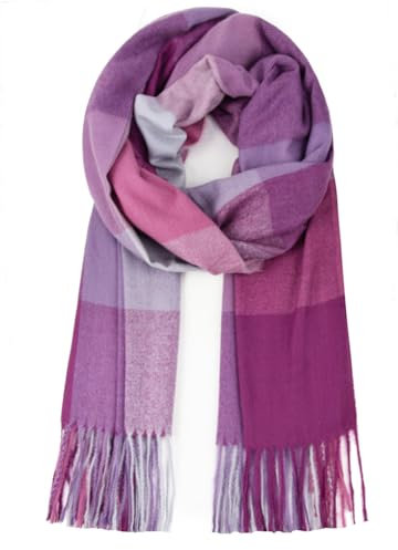 Glamexx24 Schal Damen Winter Kariert Schal, Strickset Schal übergroßer Quadratisch Deckenschal Halstuch Streifen Muster Fransen Ponch