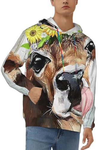 Herren-Kapuzenpullover mit Tasche, lustige Katzen mit Blumenkranz, 3D-Modischer Kapuzenpullover, Schwarz , M