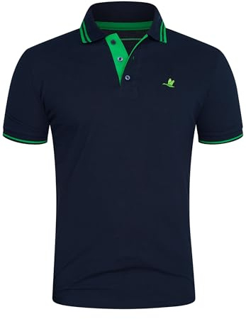 behype. Herren Kurzarm Poloshirt Freizeit Polo T-Shirt Männer Polo-Hemd Regular-Fit in Piqué-Qualität RR_MP-356-Navy-Grün-S