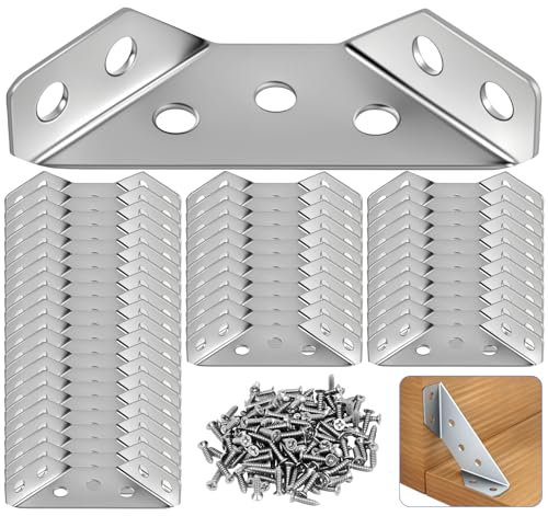 Anstore 50 Stück Winkelverbinder Edelstahl Dreiecksstützeinkel, Winkel Metall mit 364 Stück Schrauben, Eckverbinder Edelstahl Dreiecksstütze für Holzregale, Möbel, Stuhl, Eckwinkel