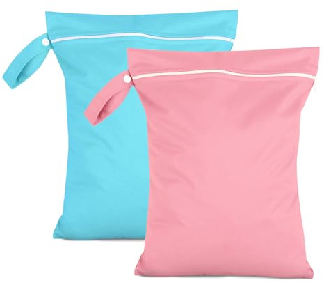 Moorle 2 Stück Nassbeutel 40 x 30 cm, Wasserdichter Wäschesack Rosa & Blau, Wiederverwendbarer Reise Nasssack mit Reißverschluss, Klein Nasstasche Schwimmen für Badeanzüge, Strandtücher, Windeln