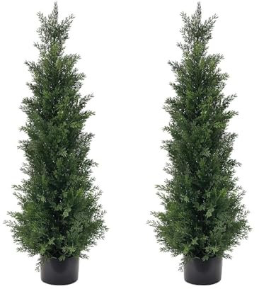 Alberi topiari da esterno, finto cipresso - Topiari artificiali per esterni 3 piedi - 2 pezzi di finto albero da interno, protezione UV piante sempreverdi finte per portico, patio, giardino, ingresso