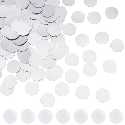 DICOSMETIC 600 Stück Große Pailletten In Flacher Runder Form In Bulk 28.5mm PVC Pailletten Silber Stickerei Bastel Paillette Für Kleidung Schuhe Kleider DIY Nähzubehör Bohrung: 1.5mm