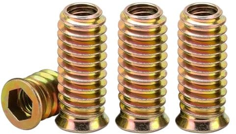 Drenky Flanged Hex Socket Nut M6x20mm - 40Pcs Zinc Plated Carbon Steel Threaded Inserts for Wood Furniture, Insert Nut with Hex Drive Head (Durable Wood Fastening Solution)