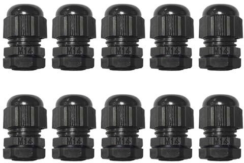 M14 x 1.5 Black Cable Gland with Seal (Thread 4-8 mm), 10 Pieces PA Material Connector Nylon Plastic Gland with Washer, Connector Cable Clamp Set for Electrical Box Relief