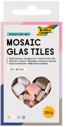 Mosaik-Glassteine Irisierend, 10x10mm, 300 Stück, ca. 250g, farbig sortiert