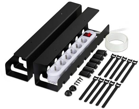 Relaxdays Kabelkanal Schreibtisch, 2er Set, Kabelmanagement, HBT: 10 x 43 x 10 cm, Zubehör zum Fixieren, schwarz