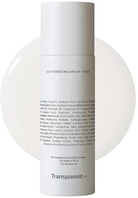 Transparent Lab C4 Hydrating Milky Toner Feuchtigkeitsspendendes Tonikum, 130 ml – mit Peptiden, Ceramiden, Panthenol und Natrium PCA, stärkt Hautbarriere, beruhigt und spendet Feuchtigkeit für