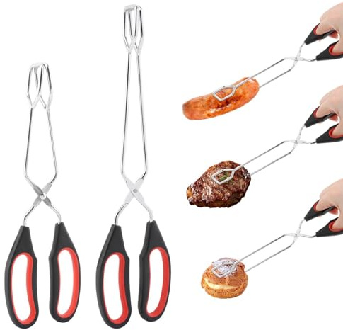 2 Stück Scheren Zange, 23.5/28 Zoll Edelstahl Grillzange Scherenzange mit Rutschfesten & Hitzebeständigen, Kochen Küche Backen Brot Lebensmittelzange Grillzange für Küche Kochen Backen BBQ