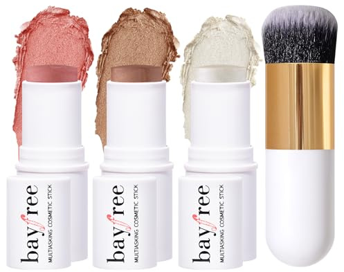 KIMUSE Face Stick Set, 3 Pezzi Fard, Illuminante e Contouring Con Pennello | Per un Trucco Rapido a Casa o in Viaggio: Lunga Tenuta, Sfumatura Facile, Tonalità Adatte a Ogni Carnagione
