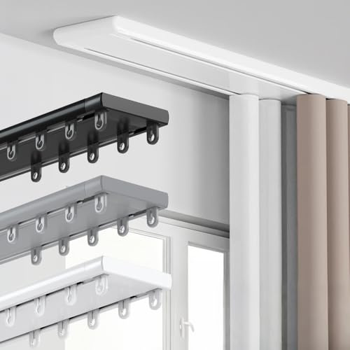 Celtty Double Curtain Track, Ceiling Mounted Aluminum Track Curtain Rail with Silent Rollers for Room Divider Curtains Bedroom Living Room Closet Sliding Door Hospital Hotel Custom Size