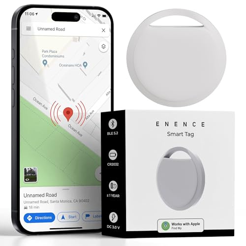 Enence Smart Tag für iPhone, Bluetooth Tracker mit Alarm | 3,6 x 3,6 cm, 75 dB Alarm, bis 60 m Reichweite, für Apple Wo ist App