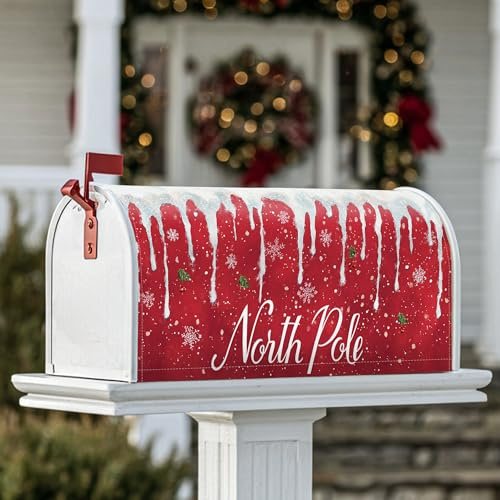 North Pole Magnetische Briefkastenabdeckungen, weihnachtliche Schneeflocken, Eiszapfen, Weihnachten, rote Briefkasten-Dekoration für Haustür, Dekoration, 53,3 x 65,5 cm