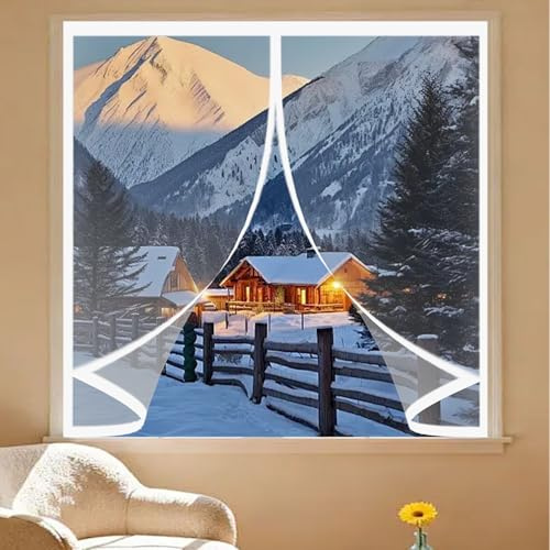 Thermo Fenster Vorhang 112 x 58 cm Winddicht, Thermo Kälteschutz Winter Wasserdicht Und Warme, Wärmeisolierend Kälteschutzvorhang für Küche Balkone, Schlafzimmer, A