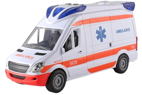Kixolazr Ambulance Toy Truck with Lights & Sounds, City Rescue Vehicle, Role Play Toy with Opening Doors, Realistic Vehicle for Kids Age 3+