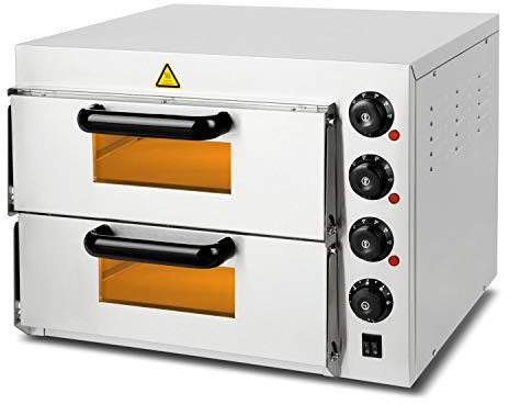 VERTES Forno per pizza Gastro a doppia camera, con pietra refrattaria, 3000 W, funzione timer e illuminazione, forno a legna professionale con struttura in acciaio inossidabile, fino a 350 °C
