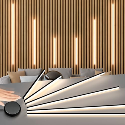 Lichaser Schwarz Eingebetteter LED für Akustikpaneele, 6 Dimmbar LED Strip Warmweiss für Wandpaneele Parallel mit Sensor, Selbstklebend Licht für Akustikpaneel, Regal (2 * 40+2 * 60+2 * 90 cm)