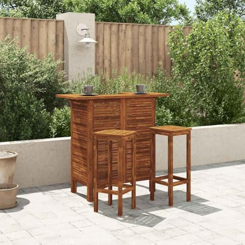 fadaoet Bartisch 110x50x105 cm Massivholz Akazie mit 2 Ablagen, wetterbeständiges Outdoor Gartenmöbel, rustikaler Stehtisch für Terrasse und Innenbereich