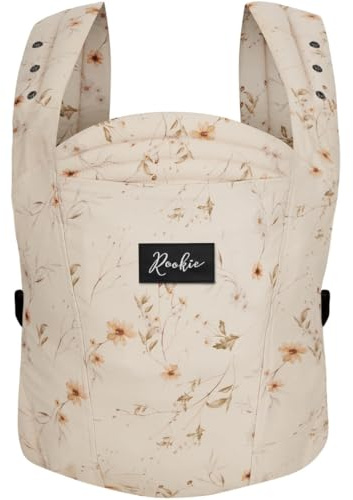 Rookie Babytrage ab Geburt - Ergonomisch, Bequem, Bio-Stoffe - Premium Elite Design - Baby Trage schnell & einfach angelegt - Baby carrier für Neugeborene bis 2 Jahre (Foral)