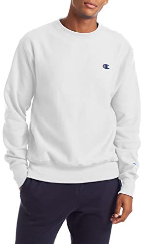 Champion Felpa Girocollo con Tessuto inverso per Uomo Maglia di Tuta, Petto Sinistro Bianco C, XXXL