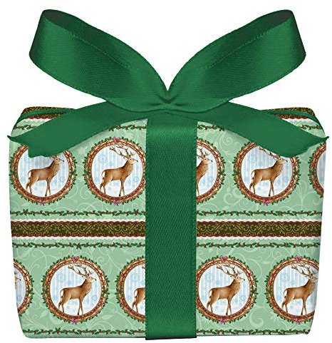 5er Set Weihnachtspapier Weihnachtsgeschenkpapier Bögen HIRSCH GRÜN Geschenkpapier Weihnachten, Weihnachts-Motiv für Geschenke, Adventskalender, 50 x 70 cm