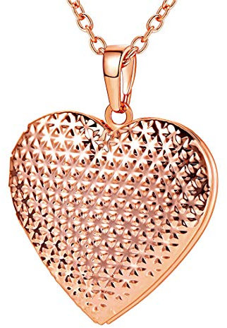 U7 Collier Femme Coeur Porte Photo Plaqué Or Rose Chaîne Pendentif Médaillon Ouvrable avec Motifs Points