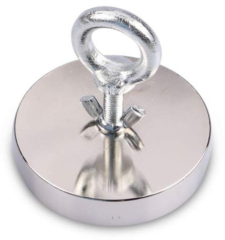 magnets4you Bergemagnet Neodym mit Bohrung und Schrauböse superstarker Magnet für Magnetfischen/Magnetangeln | vernickelter Ösenmagnet - Größe Ø 97 mm - 1 x 500 kg
