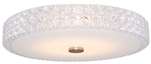 Kira Home Maxine 15 Modern Semi Flush Ceiling Light, 18W Integrated LED, Clear Crystal Style Shade + Round Glass Diffuser, 3000k Warm White Light, White Finish