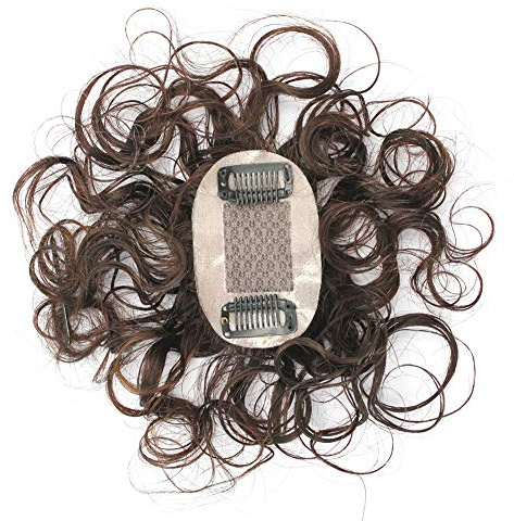 Topper in veri capelli umani ricci per capelli superiori per donne con capelli diradati, base in seta 5,1 x 7,6 cm, marrone castano