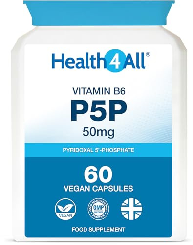 P5P 50mg (Pyridoxal 5 Phosphate) Vitamin B6, 60 Capsules 2 Months Supply | Bio-Active Form of Vitamin B6, Tiredness & Fatigue Supplement, Vegan VitB6 | Made in UK by Health4All