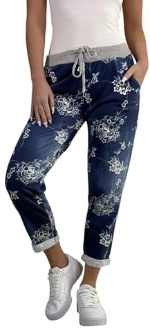 Mississhop 287 Damen Hose Cargohose Blumen Sweatpants Jogginghose Baumwolle Freizeithose Boyfriend Jeans mit Blumen 301