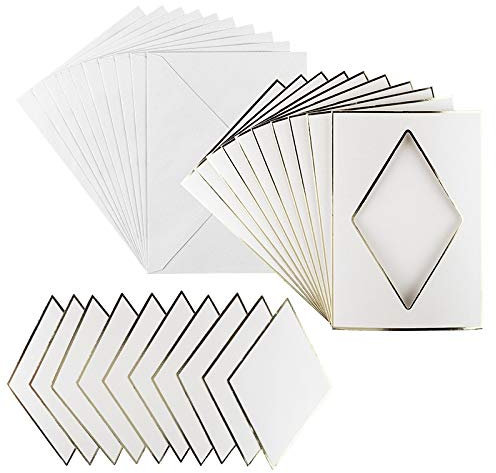 Ideen mit Herz Grußkarten-Set mit Umschlägen & Stanzteilen | 10 x 3-Fach-Karten mit Passepartout | Ideal für Glückwünsche zum Geburtstag, Hochzeit | Din B6 (Raute | naturweiß)