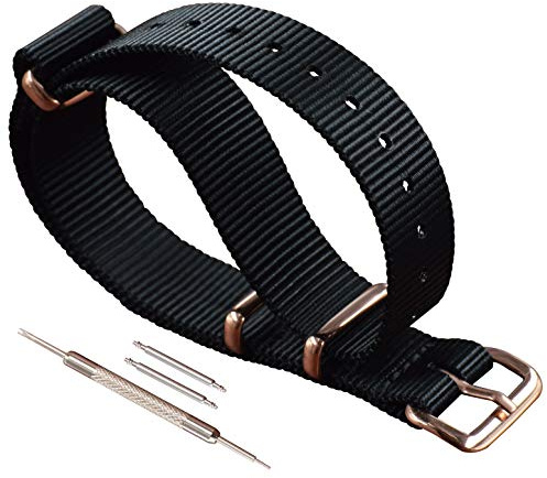 MZBUTIQ 12 mm Black Women's Watch Bands Thin Nylon Strap Replacement One-piece Rose Gold Buckle