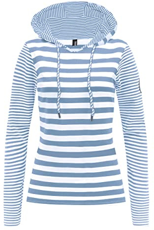 TrendiMax Damen Kapuzenpullover Sweatshirts Gestreift Hoodie Pulli Langarm Pullover 100% Baumwolle
