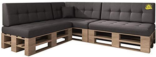 sunnypillow Palettenkissen Kaltschaum UV - beständig Outdoor/Indoor Palettenauflage Palettenpolster Palettensofa Sitzkissen Rückenlehne gesteppt 8er Set 120 x 80 Grey
