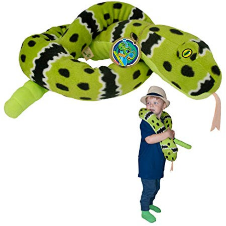 EcoBuddiez Snakes - Green Rock Rattle Snake from Deluxebase. 140cm Plush Snake Soft Toy, Large Eco-Friendly Stuffed Animal Made with Recycled Plastic Bottles. Sustainable Plush Animal Toys and Gifts.