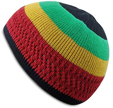 Candid Signature Apparel 100% Baumwolle, Totenkopfkappe, Chemo Kufi unter Helm, Beanie, Mützen in einfarbigen Farben und Streifen, Schwarz, Grün, Gold, Rot, Einheitsgröße