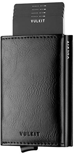 VULKIT Porte Cartes Anti Piratage RFID Portefeuille en Cuir Bifold avec Fermeture Éclair Porte Carte de Credit Bancaire pour Billets et Monnaie Homme - Noir