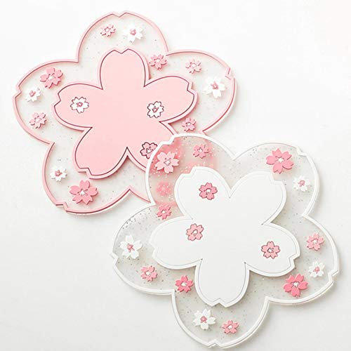 Untersetzer 2 Stück PVC Weicher Sakura Coaster Pads Tischschale Mats Startseite Weihnachten Hochzeitsdeko Hitzebeständige Platzdeckchen Für Gastronomie,2St,Durchmesser 11,5 cm