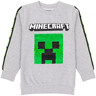 Minecraft Kinder Sweatshirt Pailletten Creeper TNT Grey Gamer Jumper Hoodie 9-10 Jahre