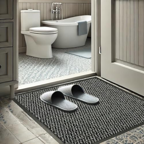 GULLAMBO Non-Slip Absorbent Bath Door Mat 60x90 cm – Washable Inside Bathroom Mat for Under Baths, Basins, Showers & Wet Areas – Quick-Dry, thin low profile with Rubber Backing for Bathroom floors,