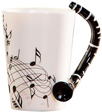 MEIBAOGE Klarinette Musikbecher Einzigartige Handkunst Musiknoten Hält Kaffee Keramikbecher Tasse,Keramikbecher-Schwarz