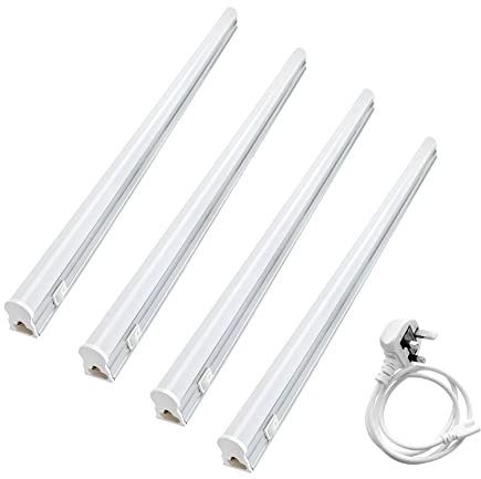 T&K TO-KING 4 Pcs 600mm Connectible Mains with Independent Switch T5 LED Under Cabinet Hard Strip Lighting Bars Hardwired LED Cupboard Light Fixtures 4000K