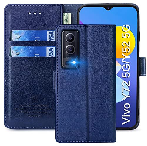 xinyunew Custodia per Vivo Y52 5G/Vivo Y72 5G,Cover Vivo Y52 5G/Vivo Y72 5G Libro,[Housse en Cuir PU Premium] [Etui à Rabat],Flip Cover per Phone Portafoglio per Vivo Y52 5G/Vivo Y72 5G,Blu