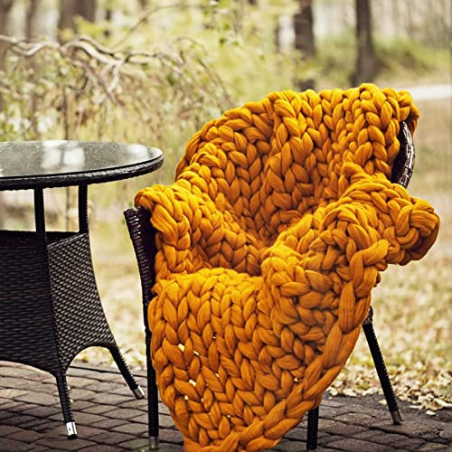 VanderHOME Decke Gestrickte Super Weiche Kuscheldecke Handgefertigt Grobe Strickdecke Grobstrick Decke Gestrickte Decke Wolldecke Couchdecke Flauschige weihnachtsdeko (Kurkuma,80×80cm)