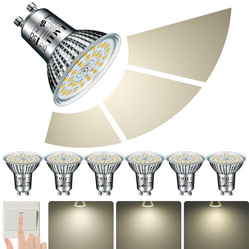 EACLL Lampadine LED GU10 10W 3 livelli Dimmerabile, Pacco da 6, Equivalenti a 125W Alogena, 940lm Bianco Naturale 4000K, Faretti senza Sfarfallio, 120° LED Spot, 3 Luminosità con Funzione di Memoria